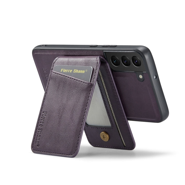 For Samsung Galaxy S22+ 5G Fierre Shann Cowhide Vertical Flip Magnetic Card Holder Phone Case(Purple) - Galaxy S22+ 5G Cases by FIERRE SHANN | Online Shopping UK | buy2fix