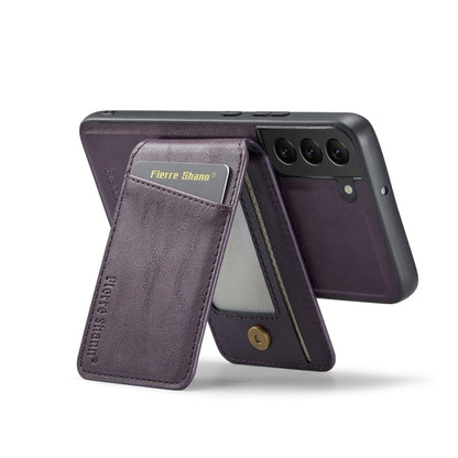 For Samsung Galaxy S22+ 5G Fierre Shann Cowhide Vertical Flip Magnetic Card Holder Phone Case(Purple) - Galaxy S22+ 5G Cases by FIERRE SHANN | Online Shopping UK | buy2fix