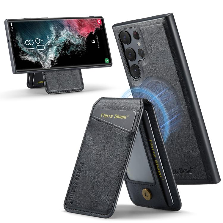 For Samsung Galaxy S25 Ultra 5G Fierre Shann Cowhide Vertical Flip Magnetic Card Holder Phone Case(Black) - Galaxy S25 Ultra 5G Cases by FIERRE SHANN | Online Shopping UK | buy2fix