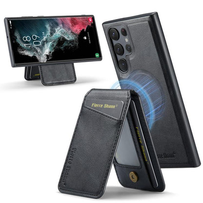 For Samsung Galaxy S25 Ultra 5G Fierre Shann Cowhide Vertical Flip Magnetic Card Holder Phone Case(Black) - Galaxy S25 Ultra 5G Cases by FIERRE SHANN | Online Shopping UK | buy2fix