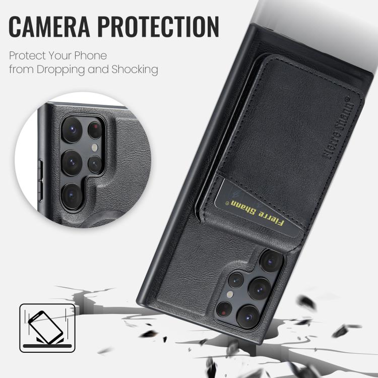 For Samsung Galaxy S25 Ultra 5G Fierre Shann Cowhide Vertical Flip Magnetic Card Holder Phone Case(Black) - Galaxy S25 Ultra 5G Cases by FIERRE SHANN | Online Shopping UK | buy2fix