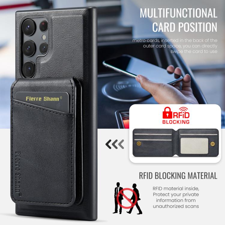 For Samsung Galaxy S25 Ultra 5G Fierre Shann Cowhide Vertical Flip Magnetic Card Holder Phone Case(Black) - Galaxy S25 Ultra 5G Cases by FIERRE SHANN | Online Shopping UK | buy2fix