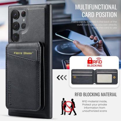 For Samsung Galaxy S25 Ultra 5G Fierre Shann Cowhide Vertical Flip Magnetic Card Holder Phone Case(Black) - Galaxy S25 Ultra 5G Cases by FIERRE SHANN | Online Shopping UK | buy2fix