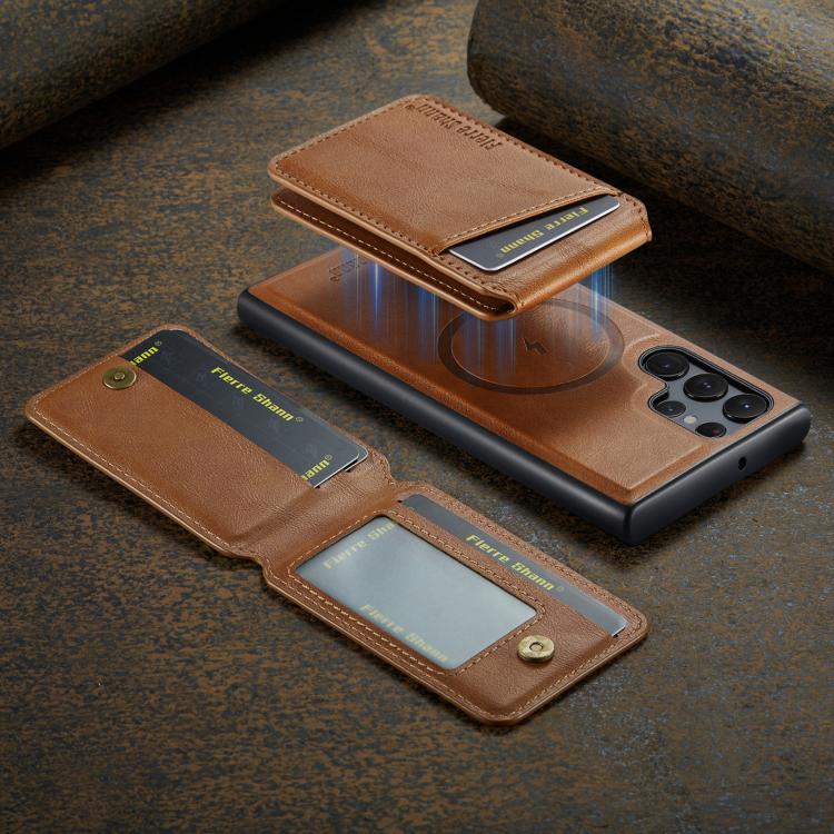 For Samsung Galaxy S25 Ultra 5G Fierre Shann Cowhide Vertical Flip Magnetic Card Holder Phone Case(Brown) - Galaxy S25 Ultra 5G Cases by FIERRE SHANN | Online Shopping UK | buy2fix