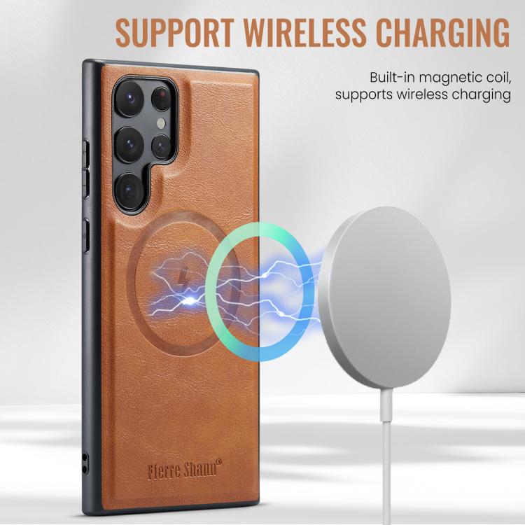 For Samsung Galaxy S25 Ultra 5G Fierre Shann Cowhide Vertical Flip Magnetic Card Holder Phone Case(Brown) - Galaxy S25 Ultra 5G Cases by FIERRE SHANN | Online Shopping UK | buy2fix