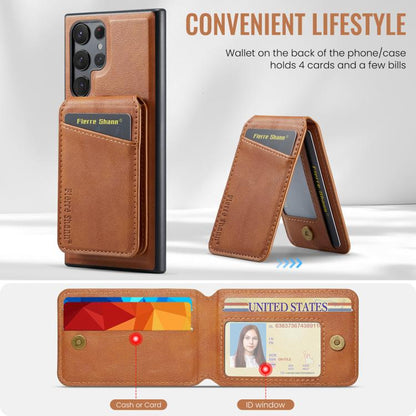For Samsung Galaxy S25 Ultra 5G Fierre Shann Cowhide Vertical Flip Magnetic Card Holder Phone Case(Brown) - Galaxy S25 Ultra 5G Cases by FIERRE SHANN | Online Shopping UK | buy2fix