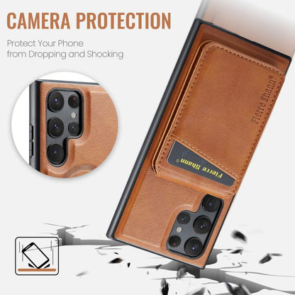 For Samsung Galaxy S25 Ultra 5G Fierre Shann Cowhide Vertical Flip Magnetic Card Holder Phone Case(Brown) - Galaxy S25 Ultra 5G Cases by FIERRE SHANN | Online Shopping UK | buy2fix