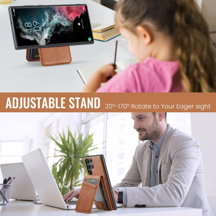 For Samsung Galaxy S25 Ultra 5G Fierre Shann Cowhide Vertical Flip Magnetic Card Holder Phone Case(Brown) - Galaxy S25 Ultra 5G Cases by FIERRE SHANN | Online Shopping UK | buy2fix