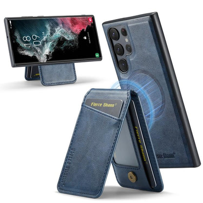 For Samsung Galaxy S25 Ultra 5G Fierre Shann Cowhide Vertical Flip Magnetic Card Holder Phone Case(Blue) - Galaxy S25 Ultra 5G Cases by FIERRE SHANN | Online Shopping UK | buy2fix