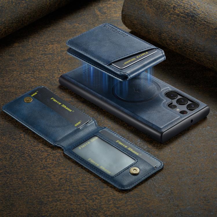 For Samsung Galaxy S25 Ultra 5G Fierre Shann Cowhide Vertical Flip Magnetic Card Holder Phone Case(Blue) - Galaxy S25 Ultra 5G Cases by FIERRE SHANN | Online Shopping UK | buy2fix