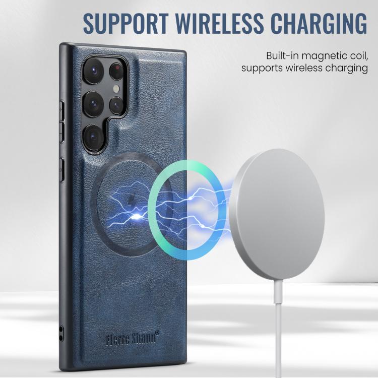 For Samsung Galaxy S25 Ultra 5G Fierre Shann Cowhide Vertical Flip Magnetic Card Holder Phone Case(Blue) - Galaxy S25 Ultra 5G Cases by FIERRE SHANN | Online Shopping UK | buy2fix