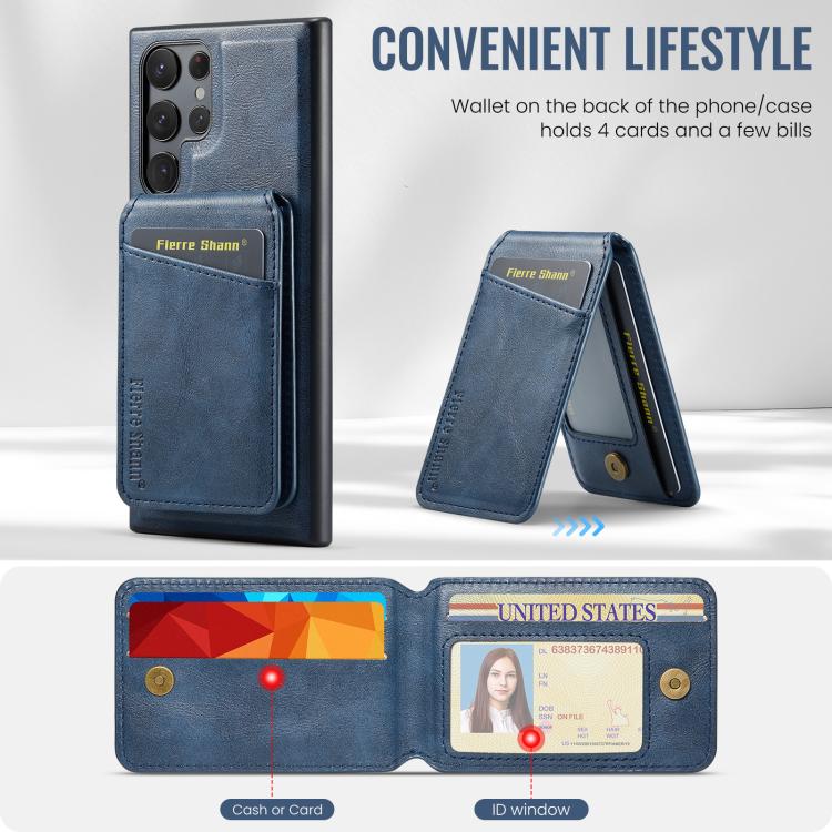 For Samsung Galaxy S25 Ultra 5G Fierre Shann Cowhide Vertical Flip Magnetic Card Holder Phone Case(Blue) - Galaxy S25 Ultra 5G Cases by FIERRE SHANN | Online Shopping UK | buy2fix