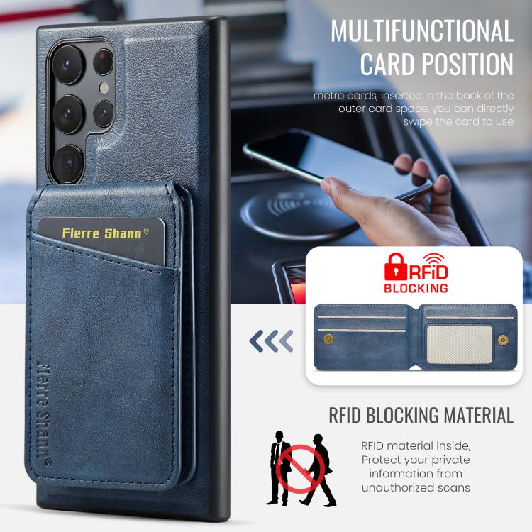 For Samsung Galaxy S25 Ultra 5G Fierre Shann Cowhide Vertical Flip Magnetic Card Holder Phone Case(Blue) - Galaxy S25 Ultra 5G Cases by FIERRE SHANN | Online Shopping UK | buy2fix