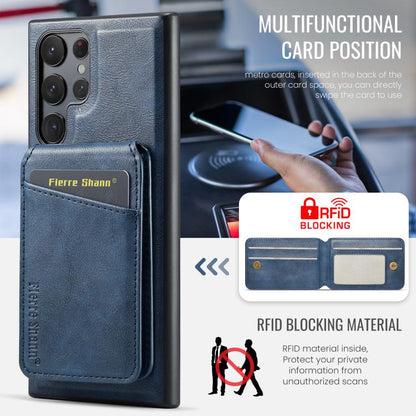 For Samsung Galaxy S25 Ultra 5G Fierre Shann Cowhide Vertical Flip Magnetic Card Holder Phone Case(Blue) - Galaxy S25 Ultra 5G Cases by FIERRE SHANN | Online Shopping UK | buy2fix