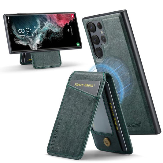 For Samsung Galaxy S25 Ultra 5G Fierre Shann Cowhide Vertical Flip Magnetic Card Holder Phone Case(Green) - Galaxy S25 Ultra 5G Cases by FIERRE SHANN | Online Shopping UK | buy2fix
