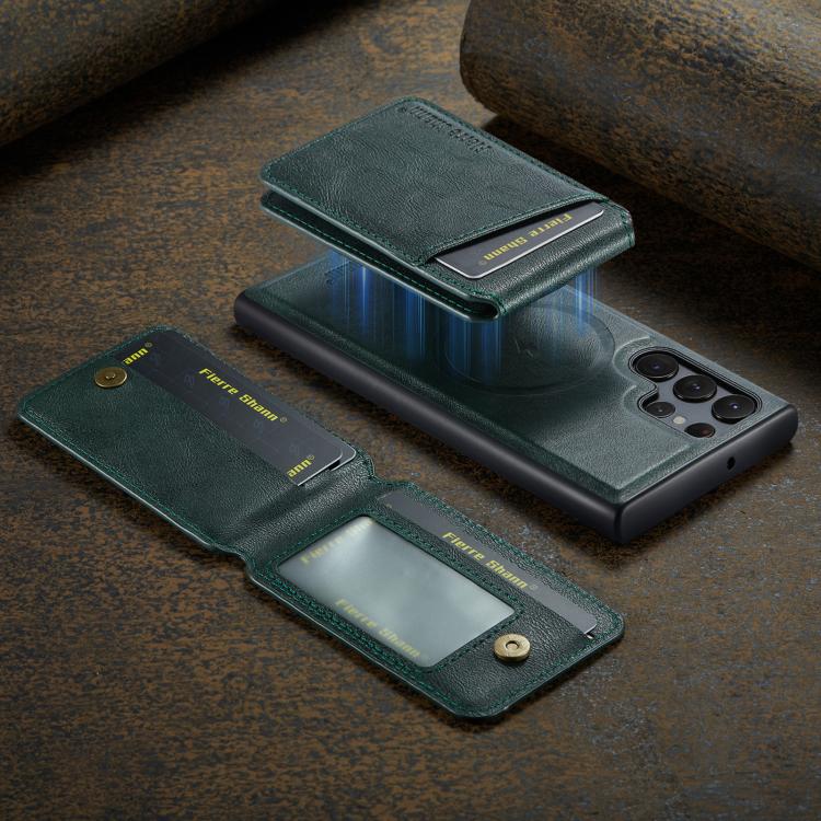 For Samsung Galaxy S25 Ultra 5G Fierre Shann Cowhide Vertical Flip Magnetic Card Holder Phone Case(Green) - Galaxy S25 Ultra 5G Cases by FIERRE SHANN | Online Shopping UK | buy2fix