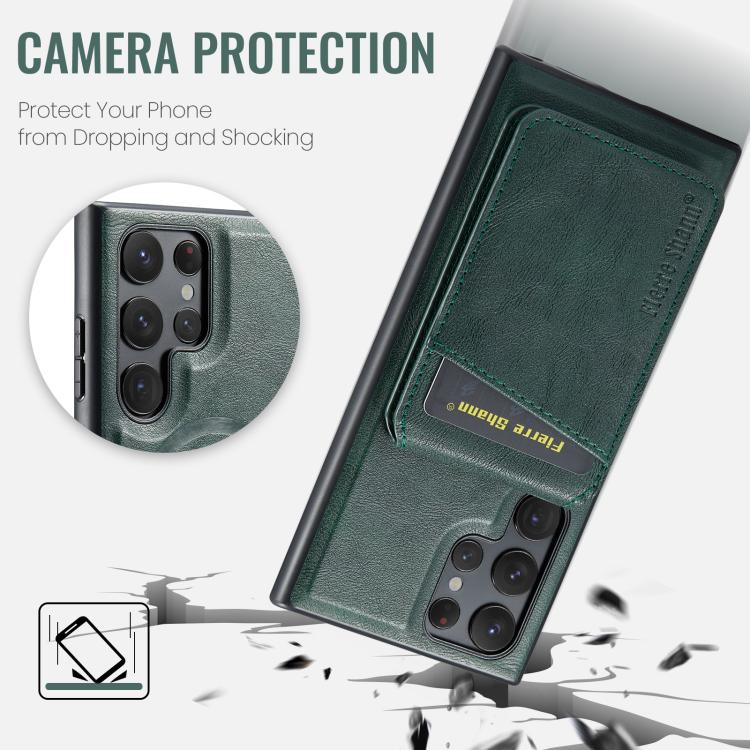 For Samsung Galaxy S25 Ultra 5G Fierre Shann Cowhide Vertical Flip Magnetic Card Holder Phone Case(Green) - Galaxy S25 Ultra 5G Cases by FIERRE SHANN | Online Shopping UK | buy2fix