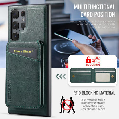 For Samsung Galaxy S25 Ultra 5G Fierre Shann Cowhide Vertical Flip Magnetic Card Holder Phone Case(Green) - Galaxy S25 Ultra 5G Cases by FIERRE SHANN | Online Shopping UK | buy2fix