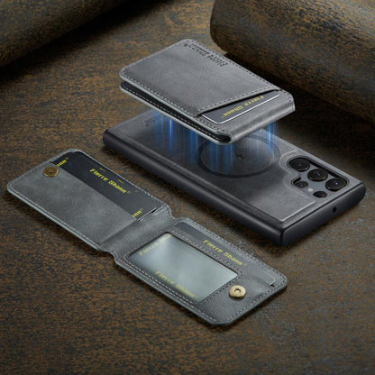 For Samsung Galaxy S25 Ultra 5G Fierre Shann Cowhide Vertical Flip Magnetic Card Holder Phone Case(Grey) - Galaxy S25 Ultra 5G Cases by FIERRE SHANN | Online Shopping UK | buy2fix