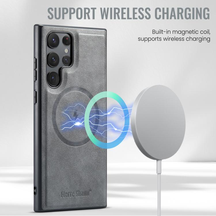 For Samsung Galaxy S25 Ultra 5G Fierre Shann Cowhide Vertical Flip Magnetic Card Holder Phone Case(Grey) - Galaxy S25 Ultra 5G Cases by FIERRE SHANN | Online Shopping UK | buy2fix