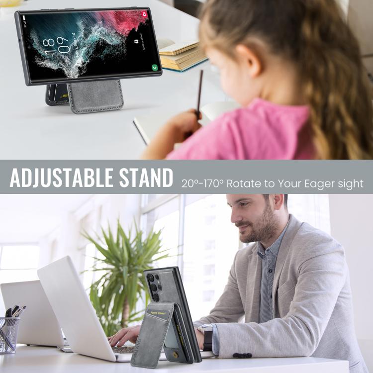 For Samsung Galaxy S25 Ultra 5G Fierre Shann Cowhide Vertical Flip Magnetic Card Holder Phone Case(Grey) - Galaxy S25 Ultra 5G Cases by FIERRE SHANN | Online Shopping UK | buy2fix