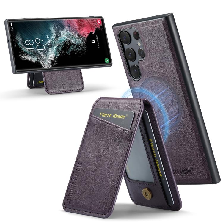 For Samsung Galaxy S25 Ultra 5G Fierre Shann Cowhide Vertical Flip Magnetic Card Holder Phone Case(Purple) - Galaxy S25 Ultra 5G Cases by FIERRE SHANN | Online Shopping UK | buy2fix