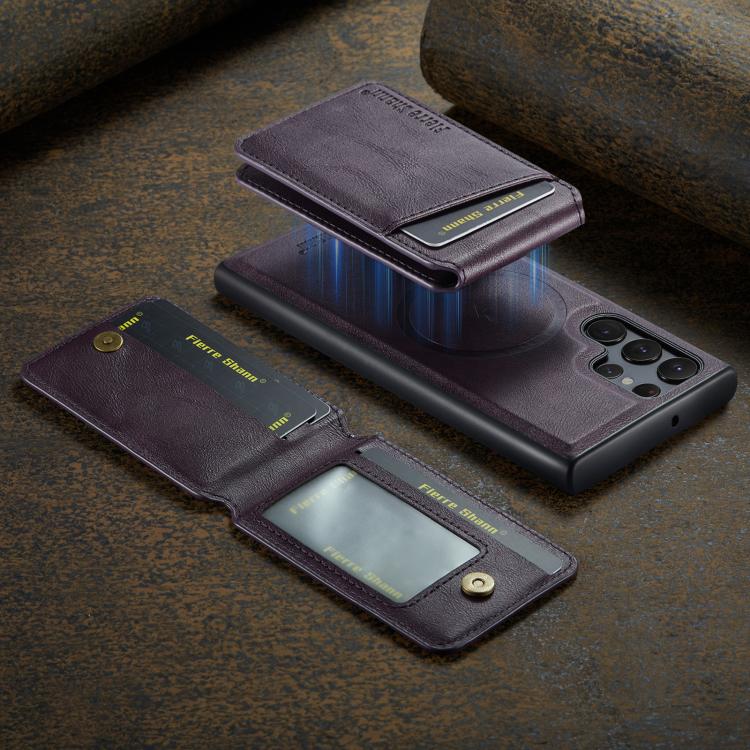 For Samsung Galaxy S25 Ultra 5G Fierre Shann Cowhide Vertical Flip Magnetic Card Holder Phone Case(Purple) - Galaxy S25 Ultra 5G Cases by FIERRE SHANN | Online Shopping UK | buy2fix