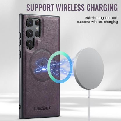 For Samsung Galaxy S25 Ultra 5G Fierre Shann Cowhide Vertical Flip Magnetic Card Holder Phone Case(Purple) - Galaxy S25 Ultra 5G Cases by FIERRE SHANN | Online Shopping UK | buy2fix