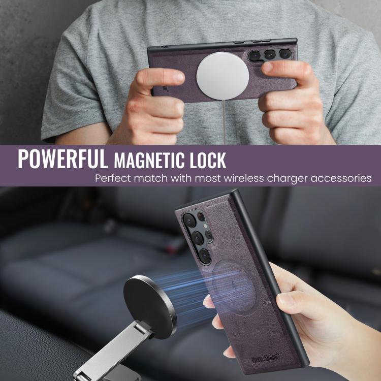 For Samsung Galaxy S25 Ultra 5G Fierre Shann Cowhide Vertical Flip Magnetic Card Holder Phone Case(Purple) - Galaxy S25 Ultra 5G Cases by FIERRE SHANN | Online Shopping UK | buy2fix