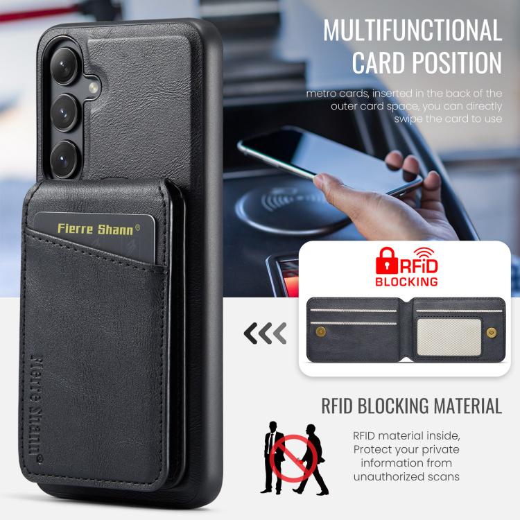 For Samsung Galaxy S25 5G Fierre Shann Cowhide Vertical Flip Magnetic Card Holder Phone Case(Black) - Galaxy S25 5G Cases by FIERRE SHANN | Online Shopping UK | buy2fix