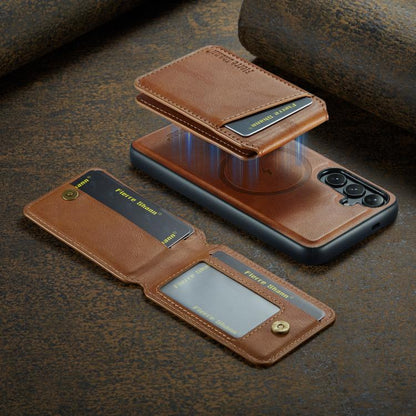 For Samsung Galaxy S25 5G Fierre Shann Cowhide Vertical Flip Magnetic Card Holder Phone Case(Brown) - Galaxy S25 5G Cases by FIERRE SHANN | Online Shopping UK | buy2fix