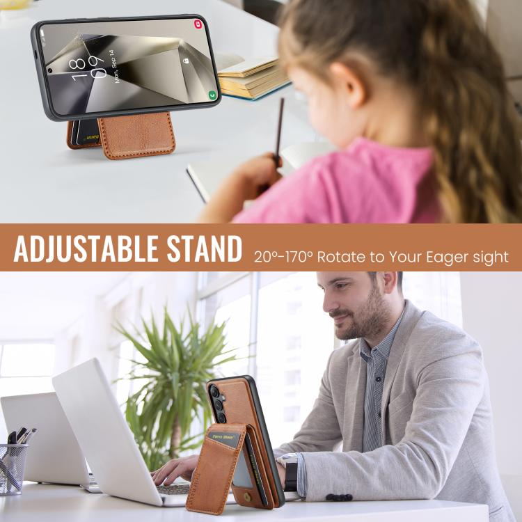 For Samsung Galaxy S25 5G Fierre Shann Cowhide Vertical Flip Magnetic Card Holder Phone Case(Brown) - Galaxy S25 5G Cases by FIERRE SHANN | Online Shopping UK | buy2fix