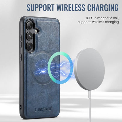 For Samsung Galaxy S25 5G Fierre Shann Cowhide Vertical Flip Magnetic Card Holder Phone Case(Blue) - Galaxy S25 5G Cases by FIERRE SHANN | Online Shopping UK | buy2fix