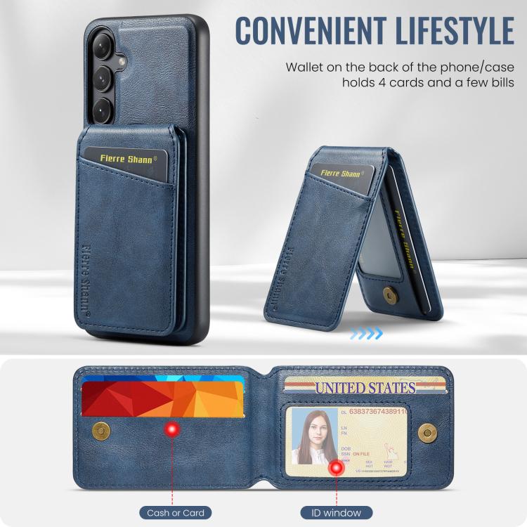 For Samsung Galaxy S25 5G Fierre Shann Cowhide Vertical Flip Magnetic Card Holder Phone Case(Blue) - Galaxy S25 5G Cases by FIERRE SHANN | Online Shopping UK | buy2fix