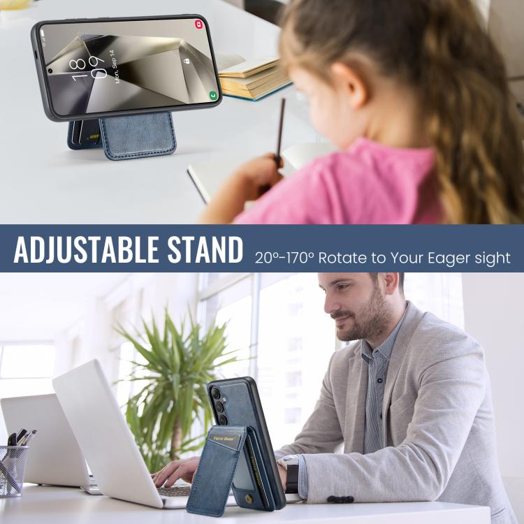 For Samsung Galaxy S25 5G Fierre Shann Cowhide Vertical Flip Magnetic Card Holder Phone Case(Blue) - Galaxy S25 5G Cases by FIERRE SHANN | Online Shopping UK | buy2fix