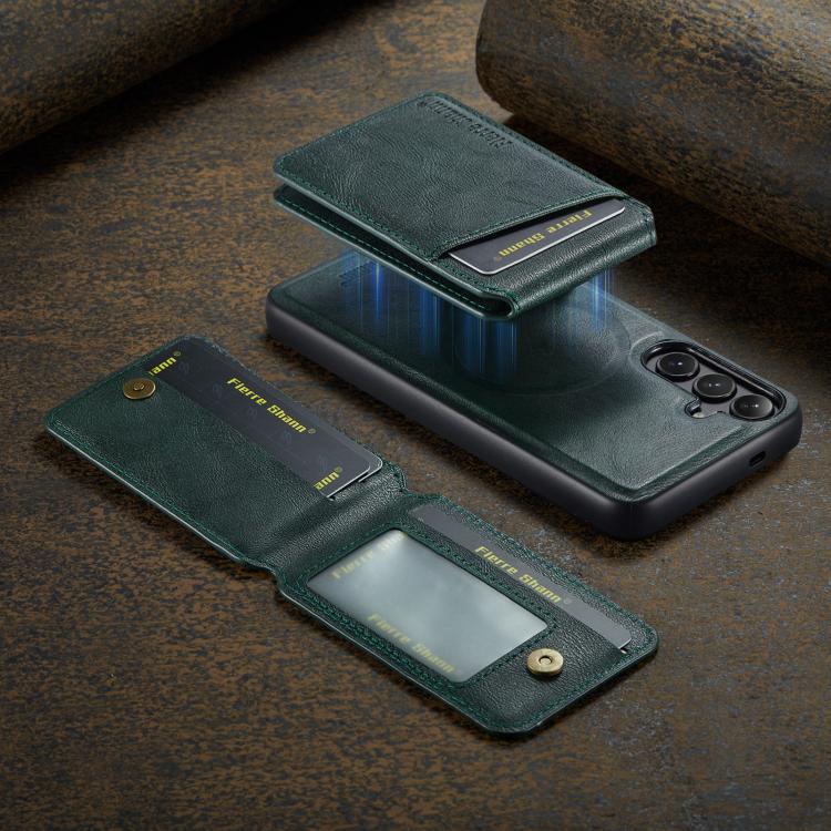 For Samsung Galaxy S25 5G Fierre Shann Cowhide Vertical Flip Magnetic Card Holder Phone Case(Green) - Galaxy S25 5G Cases by FIERRE SHANN | Online Shopping UK | buy2fix