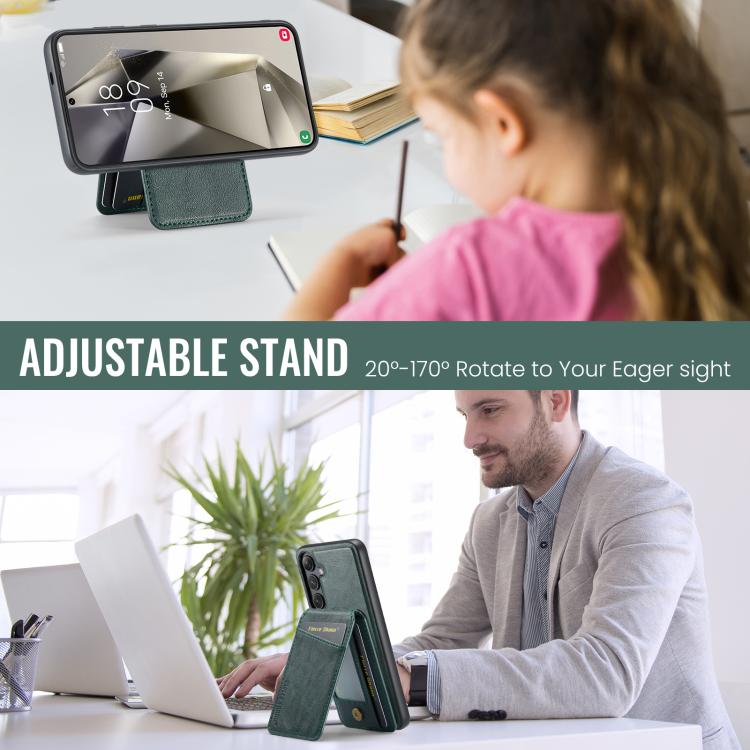 For Samsung Galaxy S25 5G Fierre Shann Cowhide Vertical Flip Magnetic Card Holder Phone Case(Green) - Galaxy S25 5G Cases by FIERRE SHANN | Online Shopping UK | buy2fix