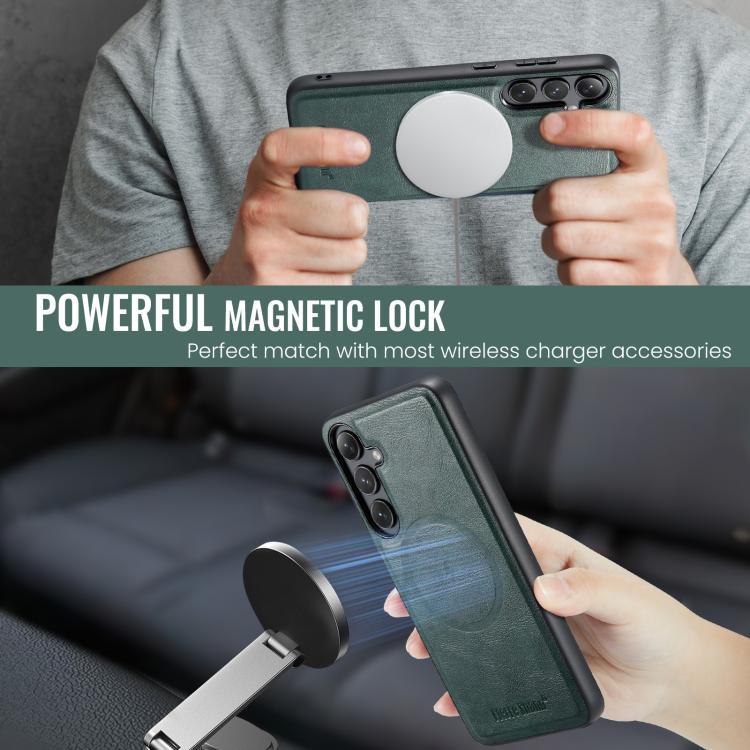 For Samsung Galaxy S25 5G Fierre Shann Cowhide Vertical Flip Magnetic Card Holder Phone Case(Green) - Galaxy S25 5G Cases by FIERRE SHANN | Online Shopping UK | buy2fix