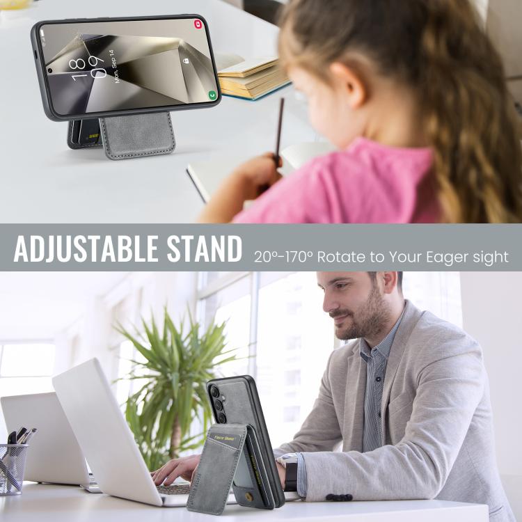 For Samsung Galaxy S25 5G Fierre Shann Cowhide Vertical Flip Magnetic Card Holder Phone Case(Grey) - Galaxy S25 5G Cases by FIERRE SHANN | Online Shopping UK | buy2fix