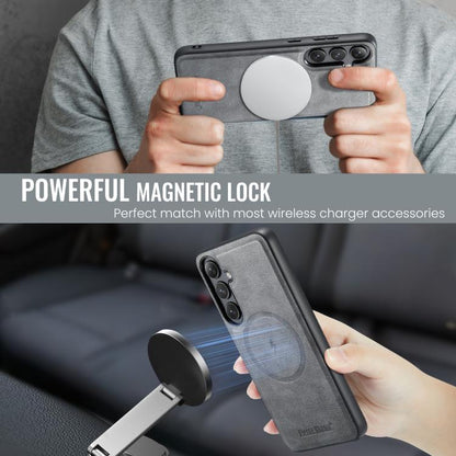 For Samsung Galaxy S25 5G Fierre Shann Cowhide Vertical Flip Magnetic Card Holder Phone Case(Grey) - Galaxy S25 5G Cases by FIERRE SHANN | Online Shopping UK | buy2fix