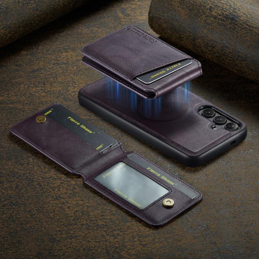 For Samsung Galaxy S25 5G Fierre Shann Cowhide Vertical Flip Magnetic Card Holder Phone Case(Purple) - Galaxy S25 5G Cases by FIERRE SHANN | Online Shopping UK | buy2fix