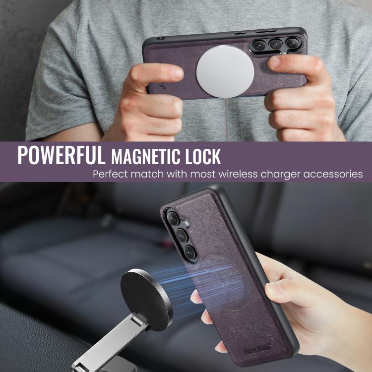 For Samsung Galaxy S25 5G Fierre Shann Cowhide Vertical Flip Magnetic Card Holder Phone Case(Purple) - Galaxy S25 5G Cases by FIERRE SHANN | Online Shopping UK | buy2fix