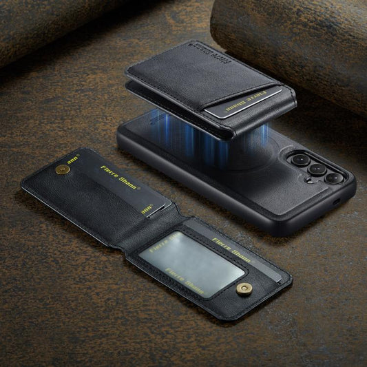 For Samsung Galaxy S25+ 5G Fierre Shann Cowhide Vertical Flip Magnetic Card Holder Phone Case(Black) - Galaxy S25+ 5G Cases by FIERRE SHANN | Online Shopping UK | buy2fix