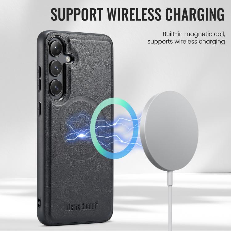 For Samsung Galaxy S25+ 5G Fierre Shann Cowhide Vertical Flip Magnetic Card Holder Phone Case(Black) - Galaxy S25+ 5G Cases by FIERRE SHANN | Online Shopping UK | buy2fix