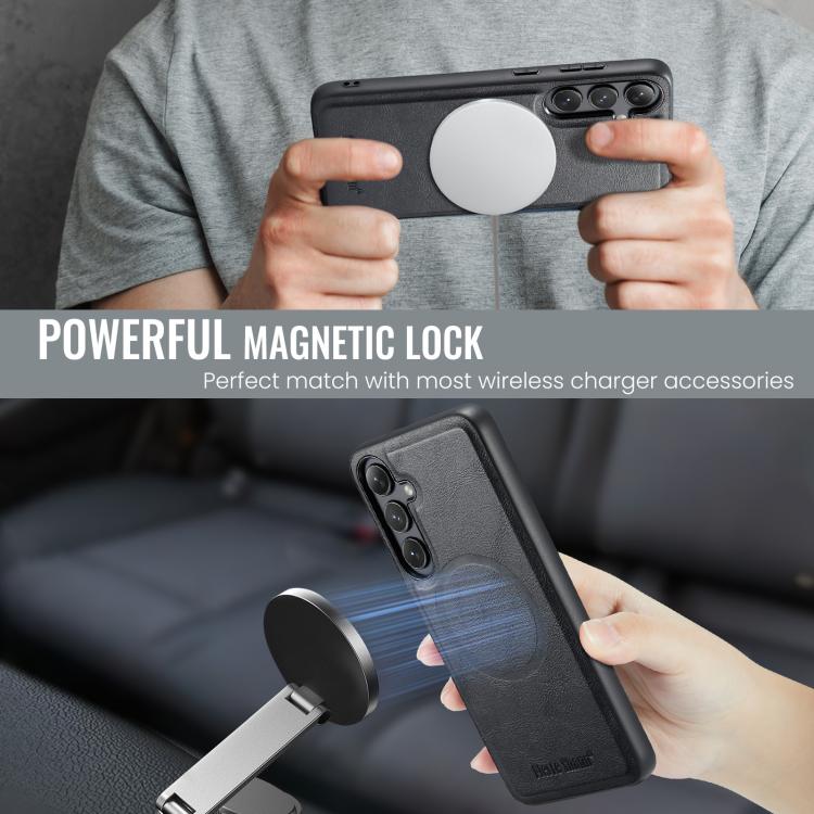 For Samsung Galaxy S25+ 5G Fierre Shann Cowhide Vertical Flip Magnetic Card Holder Phone Case(Black) - Galaxy S25+ 5G Cases by FIERRE SHANN | Online Shopping UK | buy2fix