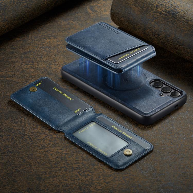 For Samsung Galaxy S25+ 5G Fierre Shann Cowhide Vertical Flip Magnetic Card Holder Phone Case(Blue) - Galaxy S25+ 5G Cases by FIERRE SHANN | Online Shopping UK | buy2fix
