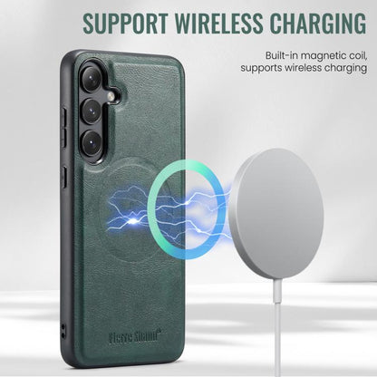 For Samsung Galaxy S25+ 5G Fierre Shann Cowhide Vertical Flip Magnetic Card Holder Phone Case(Green) - Galaxy S25+ 5G Cases by FIERRE SHANN | Online Shopping UK | buy2fix
