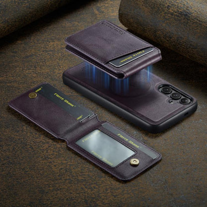 For Samsung Galaxy S25+ 5G Fierre Shann Cowhide Vertical Flip Magnetic Card Holder Phone Case(Purple) - Galaxy S25+ 5G Cases by FIERRE SHANN | Online Shopping UK | buy2fix