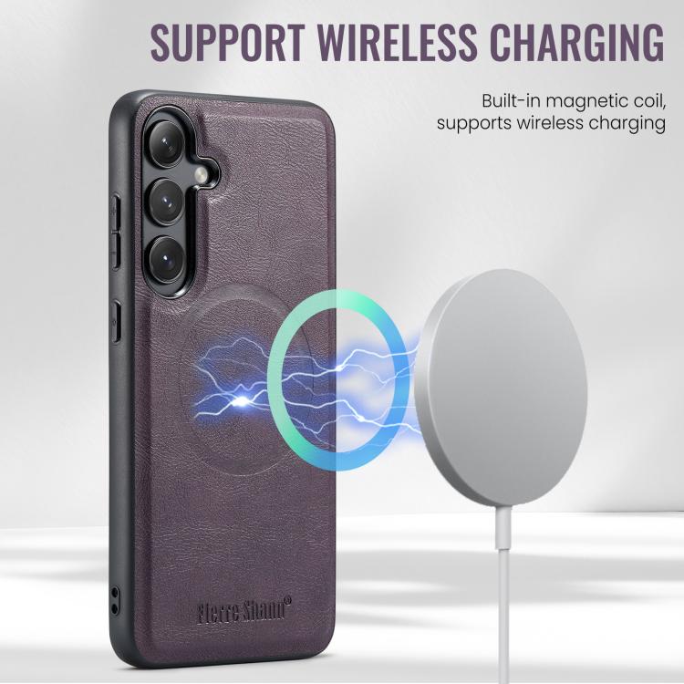 For Samsung Galaxy S25+ 5G Fierre Shann Cowhide Vertical Flip Magnetic Card Holder Phone Case(Purple) - Galaxy S25+ 5G Cases by FIERRE SHANN | Online Shopping UK | buy2fix