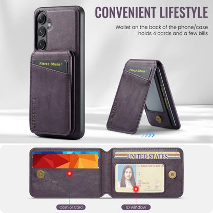 For Samsung Galaxy S25+ 5G Fierre Shann Cowhide Vertical Flip Magnetic Card Holder Phone Case(Purple) - Galaxy S25+ 5G Cases by FIERRE SHANN | Online Shopping UK | buy2fix